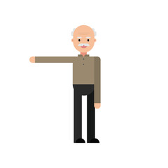 Old man standing character. Flat design, isolated on white background. Vector