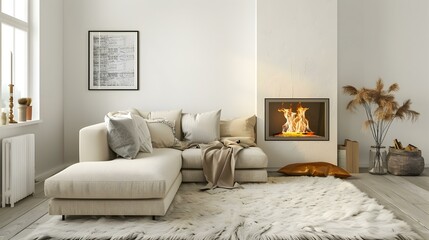 Living room with a beige sofa standing image