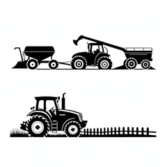 Agricultural Tractor Silhouette in Black and White