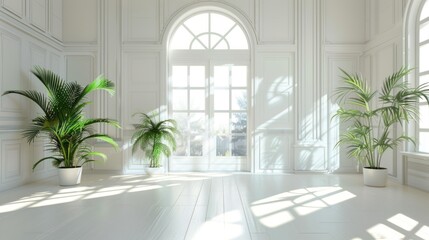 Fototapeta premium Minimalist Interior Design with Sunlight Streaming Through a Large Window