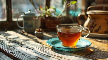 Cup of Tea on Rustic Wooden Table