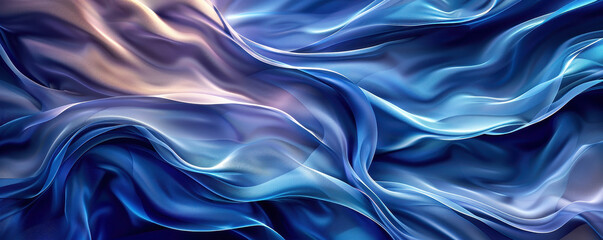 Obraz premium Abstract background with blue and purple colors, elegant silk waves, 3d rendering illustration, dark blue and light amber, smooth curves