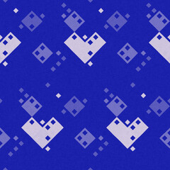 Faded electric blue glitch geo washed effect seamless pattern. Indigo dye grungy blotched distress abstract background texture repeat. 