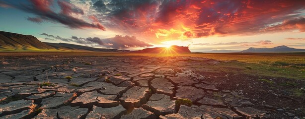An image of cracked earth at the site of a dried lake. Concept of global climate change
