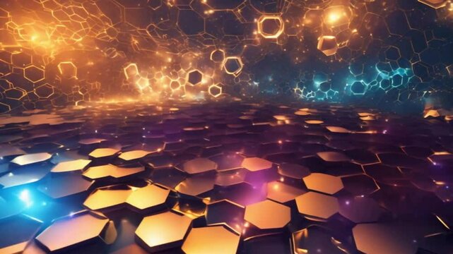 The futuristic design features an innovative loop composed of interconnected hexagons and squares