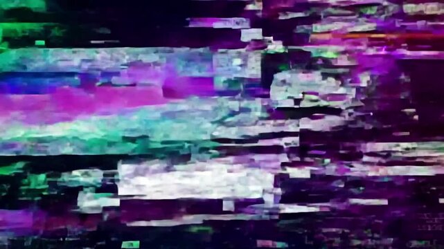 Abstract digital glitch effect with noise looped background. Error signal loop. Virus code and software hack concept. Cyber security Background effect Code and data glitch 4k video