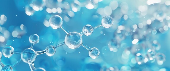 A blue background with many small blue spheres. The spheres are connected to each other in a way that they look like a molecule