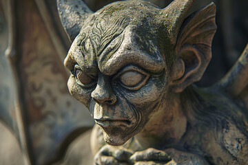 Scary face of stone gargoyle sculpture