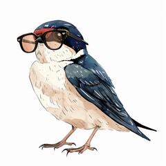 Swallow Geek Chic animal fashion cartoon isolated whitebackground 16:9