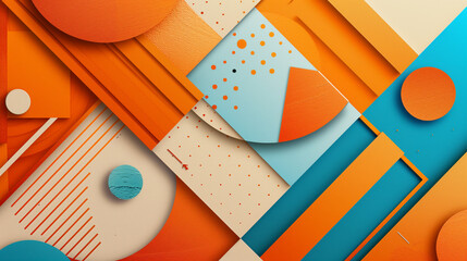 Bright orange wallpaper with a modern geometric abstract design and textured illustration