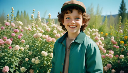 A Portrait of a Smiling Boy with Brown Curls