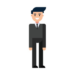  Male character in a business suit is standing. Flat design, isolated on white background. Vector illustration