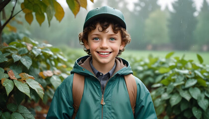 A Portrait of a Smiling Boy with Brown Curls
