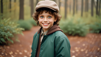 A Portrait of a Smiling Boy with Brown Curls