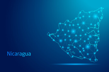 Nicaragua map - concept of communication technology, graphic of low poly.