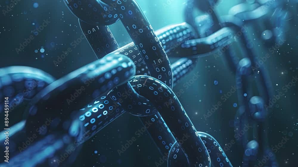 Poster concept digital blockchain technology. blockchain chain with a digital network and binary code. smar