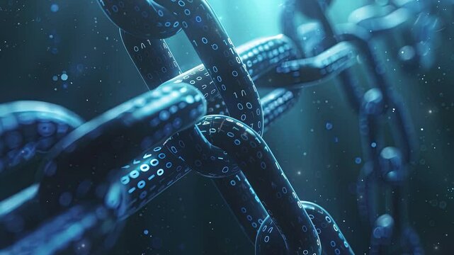 Concept digital blockchain technology. Blockchain chain with a digital network and binary code. Smart network connection. Blockchain technology and cyber security. Global network technology. 4K Video