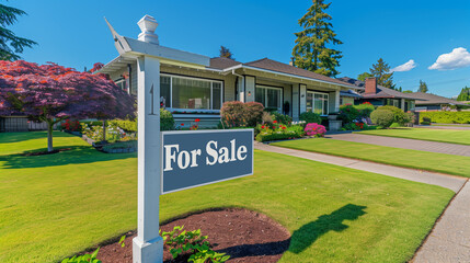 Obraz premium Well-maintained suburban house with large front yard and 