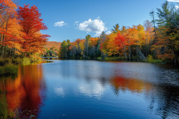 Obraz premium Exploring the scenic beauty of New Englands fall foliage during a September road trip