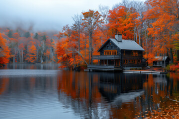 Obraz premium Exploring the scenic beauty of New Englands fall foliage during a September road trip