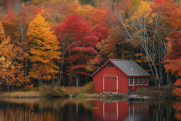 Fototapeta premium Exploring the scenic beauty of New Englands fall foliage during a September road trip