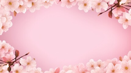 Obraz premium Frame of Sprigs Sakura Cherry Blossoms on pink background.Holiday Concept of spring, 8 march, mother day, april, may, Persian new year.