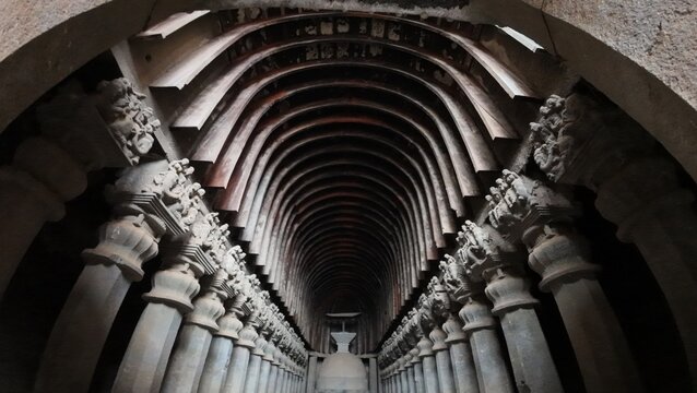 inside chaitya hall , karla caves, Maharashtra, India 