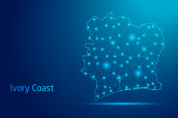 Ivory Coast map - concept of communication technology, graphic of low poly.
