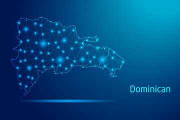 Dominican map - concept of communication technology, graphic of low poly.
