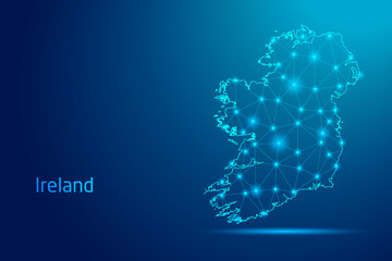 Ireland map - concept of communication technology, graphic of low poly.