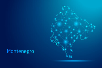 Montenegro map - concept of communication technology, graphic of low poly.