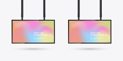 Two Hanging LED Screens Mockup in 3Ds of Realistic screen light box. set of two 3Ds LEDs vector mock up Illuminated lightbox with empty space for design