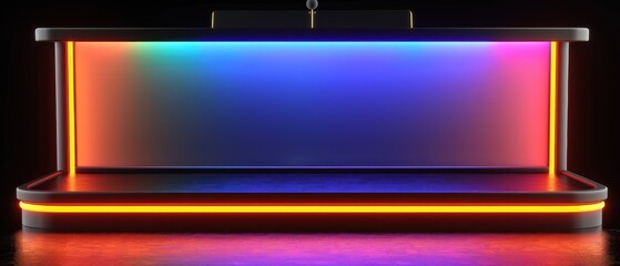 Fototapeta premium Modern gaming desk with vibrant RGB LED lighting, creating an immersive and dynamic setup for gamers. Perfect for tech enthusiasts.