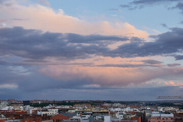 Colorful clouds in the sky of the city of Madrid