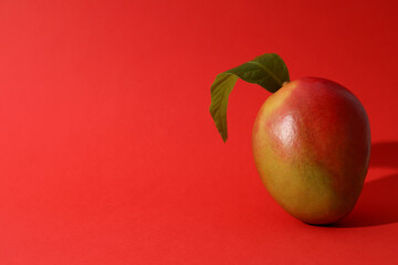 Ripe delicious mango on a red background