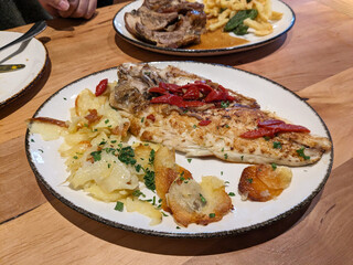 Dish with grilled sea bass