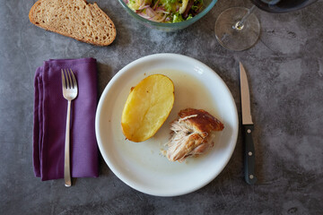 Top view of plate with roasted lamb