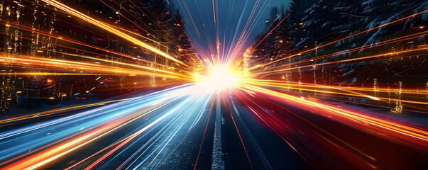 Obraz premium Acceleration on a night road
