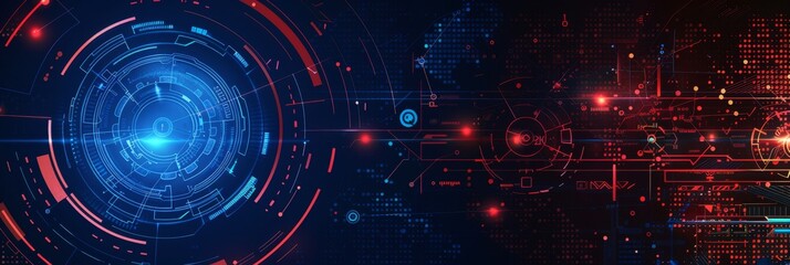 Obraz premium Futuristic digital interface features red and blue elements glowing, exemplifying advanced technology