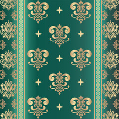 Green And Gold Victorian Damask Luxury Decorative Fabric Pattern