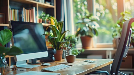 A natural workspace with modern SEO graphs, emphasizing content creation