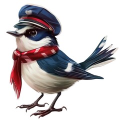 Naklejka premium Warbler Nautical animal fashion cartoon isolated whitebackground 16:9