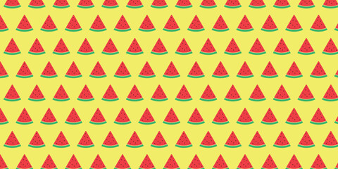 Watermelon slices vector yellow pattern.