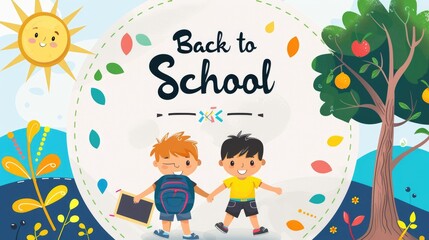 Fototapeta premium back to school concept with colorful theme kids student in cartoon style on white background