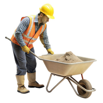 Construction worker using a shovel to move materials at a building site