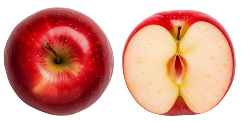a half of red apple top view isolated on white background