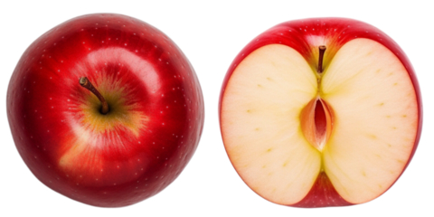 a half of red apple top view isolated on white background