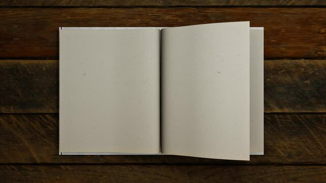Animated turning pages of an old book on desk- 3d animation 4K	