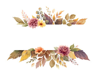Autumn vector floral illustration clipart. Fall banner. Burnt orange, burgundy and terracotta flowers for rustic wedding design, greeting cards, thanksgiving decoration. Hand painted.