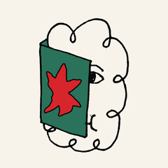 hand drawn cute abstract character reading a book